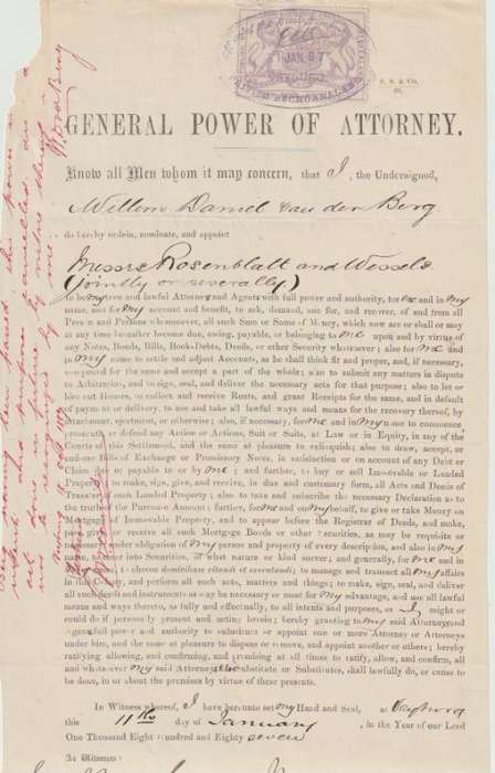Bechuanaland Stellaland Revenue 1887 £1 on Power of Attorney Document very fine and very scarce