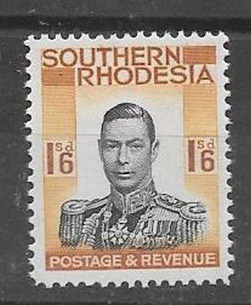 Southern Rhodesia 1937 KGVI 1s6d with major shift of head into frame  very fine mint