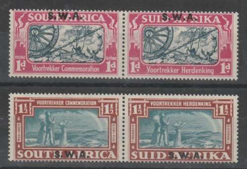 South West Africa 1938 Voortrekker set of 2 with 3 Rivits flaw on 1d