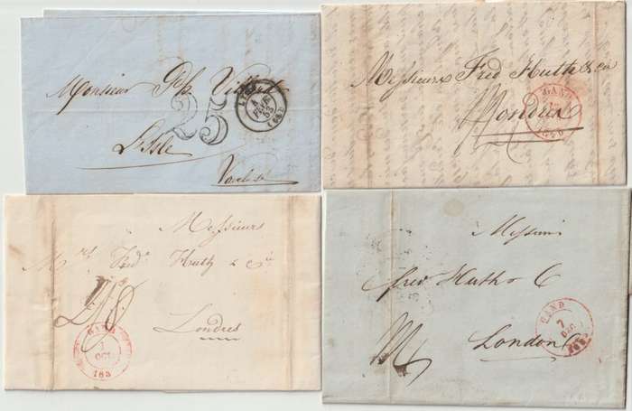 France 1830/50s Prestamp entires x4 with 3 addressed to London fine