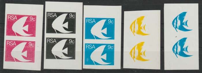 South Africa 1974 Definitive 9c x5 imperforate proof trial pairs very fine unmounted mint
