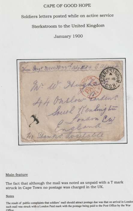 Anglo Boer War 1900 COGH Unfranked Sterkstroom soldiers cover to UK