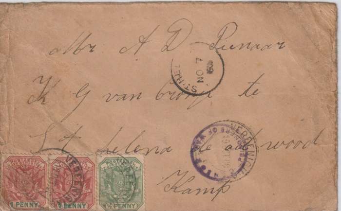Anglo Boer War 1900 ZAR Verenniging censored cover to POW Deadwood Kamp St Helena