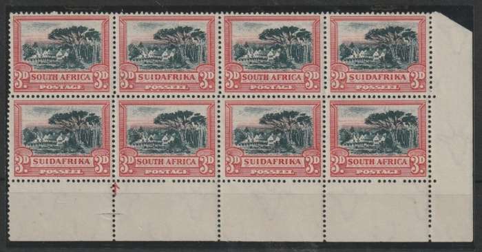 South Africa 1930 Roto Unhyphenated 3d black and red upright watermark block of 8