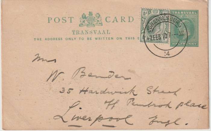 Transvaal 1910 KEVII 1/2d postcard with printed view on reverse very fine