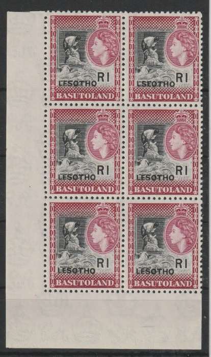 Lesotho 1966 Lesotho overprinted R1 LSEOTHO error block unmounted mint