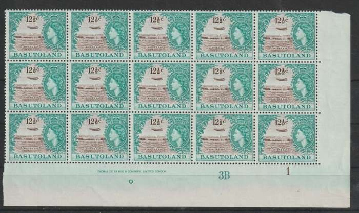 Basutoland 1964 Definitive new wmk 12 1/2c control/imprint block of 15 very fine unmounted mint