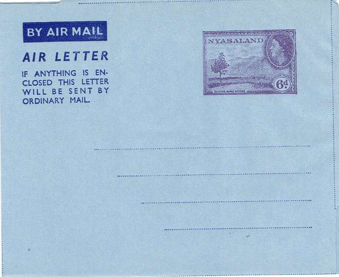 Nyasaland 1954 QEII 6d Air Letter very fine unused