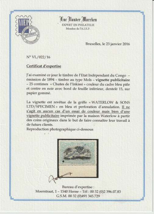 Belgian Congo 1894 Mols 25c Waterlow & Sons Ltd Specimen proof very fine