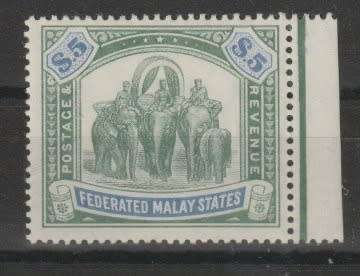 Malaysia Federated States 1904/22 $5 blue & green fine mint