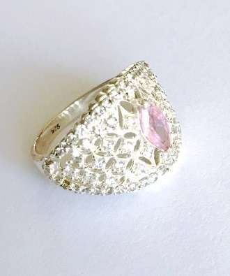 Detailed Pink Topaz Set in Genuine 925 Sterling Silver Imported Ring (Size 7.5)