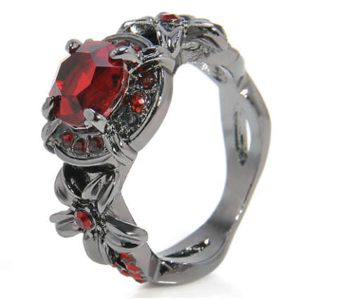Gorgeous Sim Red Garnet Set in 18ct Black Gold Imported Filled Ring