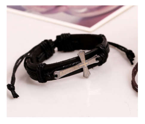 Impressive Imported Genuine Leather Unisex Stainless Steel Cross Bracelet