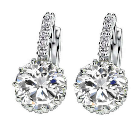 Gorgeous Simulated  White Diamonds Set in White Rolled Gold Imported  Earrings