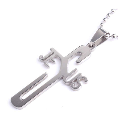 QUALITY Unisex 316L Stainless Steel"JESUS "Cross Pendant & Free Matching Neck Chain