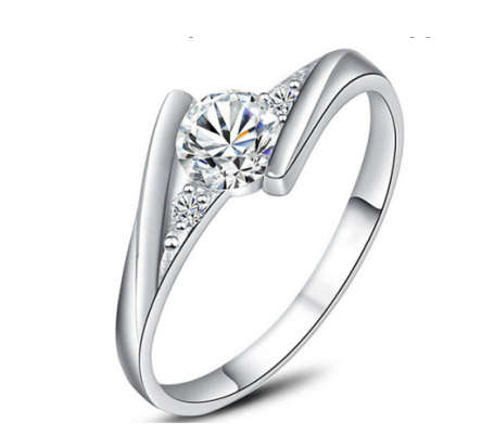 Dazzling Cr White Diamond Set in 925 Sterling Silver Ring Imported Filled Jewellery