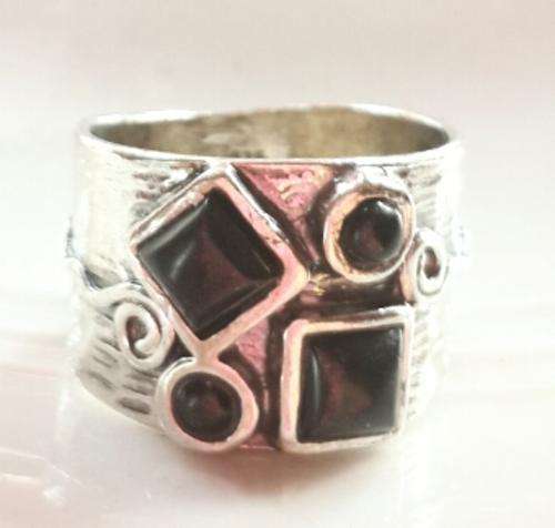 Solid 925 Sterling Silver Ring With Cr. Black Onyx #Size 7/17 mm