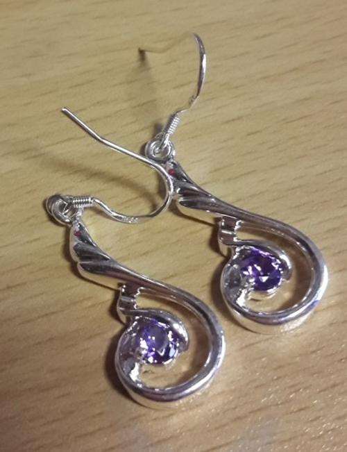Sweet Cr.  Purple Amethyst Set in 925 Silver Dangling Earrings