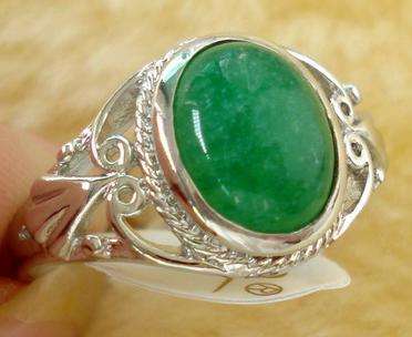 Stunning Silver plated Ring with Genuine Jade Gemstone - size 17,19 and 20mm available
