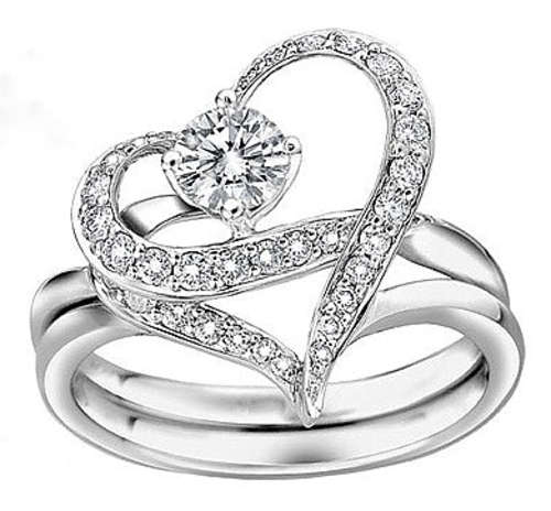 Beautiful Heart Shaped Silver-Gilt Engagement Dual Band Ring - Week End Special