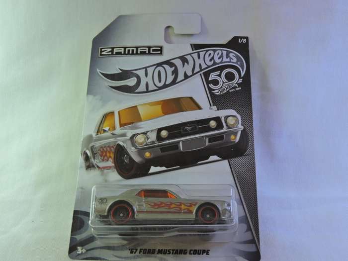 Hot Wheels FORD Mustang Coupe ( Silver ZAMAC with flames ) Long Card