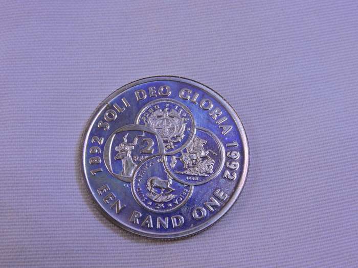 Proof 1992 Protea R1 Silver Coin  Soli Deo Gloria  Low mintage coin in SA Mint blue box