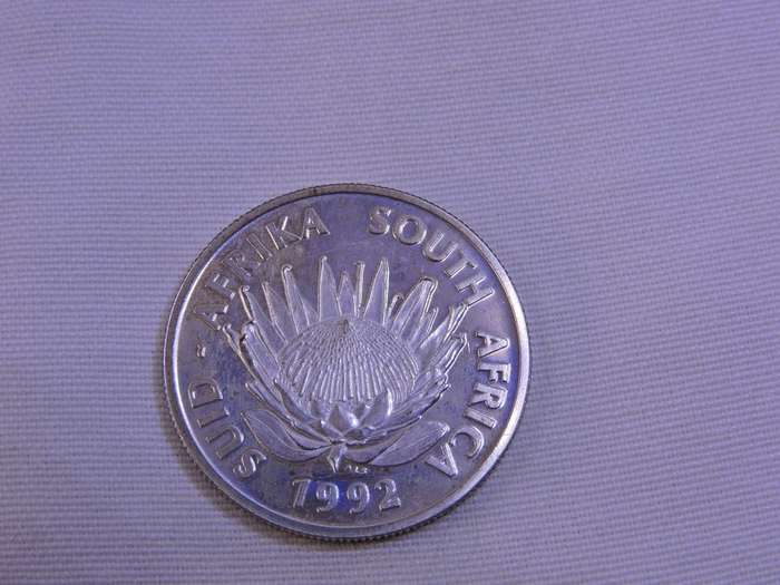 Proof 1992 Protea R1 Silver Coin  Soli Deo Gloria  Low mintage coin in SA Mint blue box