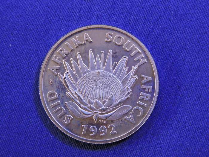 Proof 1992 Protea R1 Silver Coin  Soli Deo Gloria  Low mintage coin in SA Mint blue box