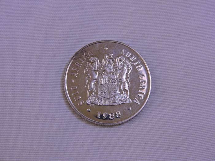 Proof 1988 R1 Silver Coin Les Hugenots  in SA Mint blue box