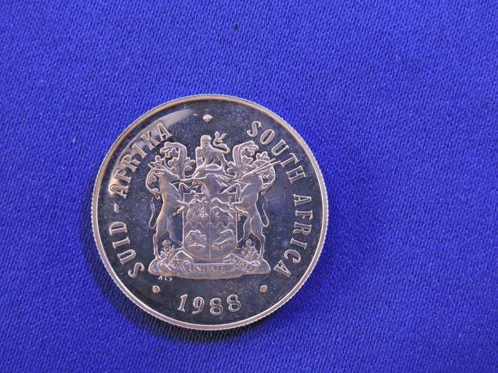 Proof 1988 R1 Silver Coin Les Hugenots  in SA Mint blue box