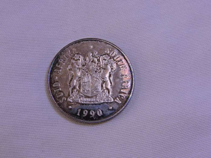 Proof 1990 R1 Silver Coin Springbok in SA Mint blue box  ,925 Silver content