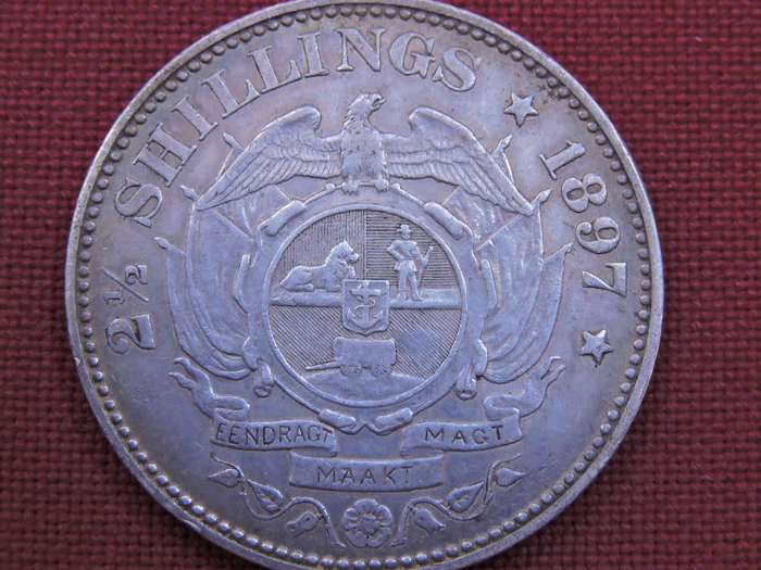 1897 ZAR 2 1/2 Shillings ( 2/6 Half Crown ) Paul Kruger .925 Sterling Silver coin