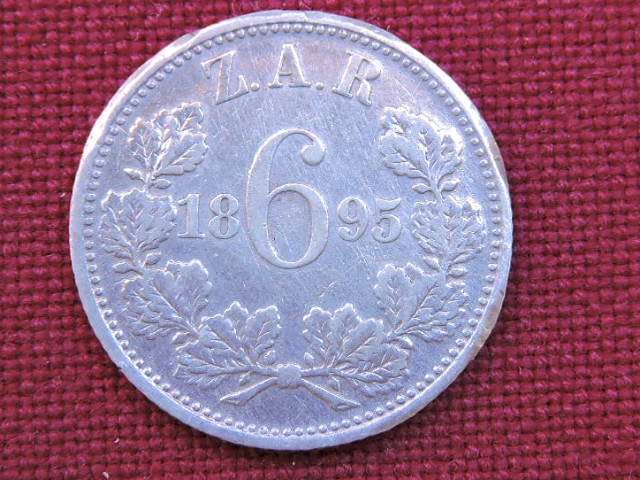 1895 ZAR 6d Sixpence Paul Kruger .925 Sterling Silver coin