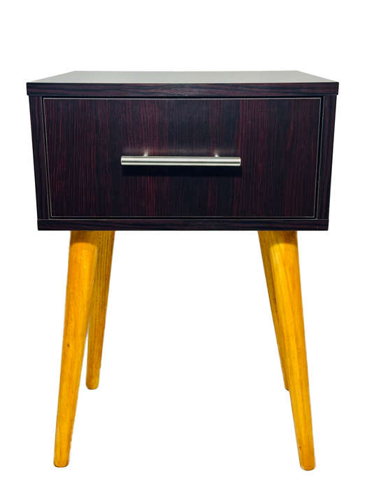 Tall-Legged Single-Drawer Nightstand - Burgundy Mahogany
