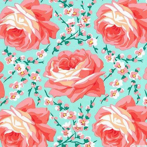 Philip Jacobs Quilting Fabric (PWSL033 Pangbourne Rose in aqua) 0.5 yard - Rare OOP