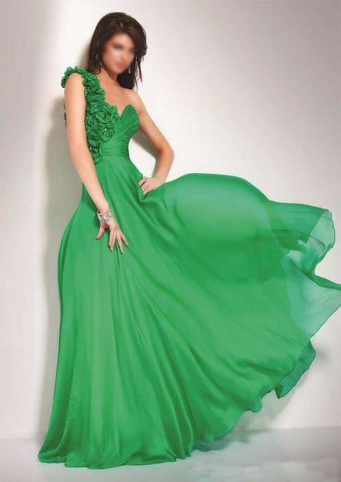 Green one shoulder flower printing Matric farewell Gala Prom  evening party dress!!!