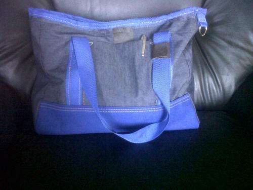 Lovely denim and blue totebag with leather trim