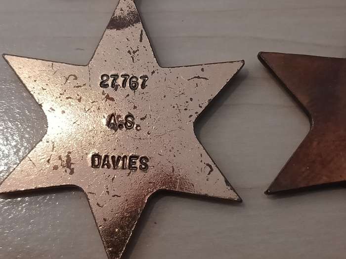 3 X WW2 STAR MEDALS:  A.S. DAVIES  - THE AFRICA STAR , THE ITALY STAR AND THE 1939-1947 STAR