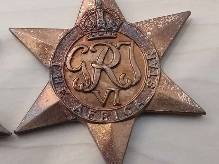 3 X WW2 STAR MEDALS:  A.S. DAVIES  - THE AFRICA STAR , THE ITALY STAR AND THE 1939-1947 STAR