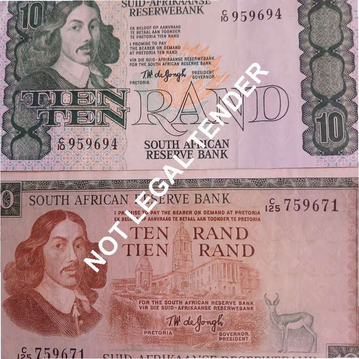SET OF 4 DIFFERENT R10 NOTES. 1 X MH De Kock , 1 X CL STALS AND 2 X TW DE JONGH
