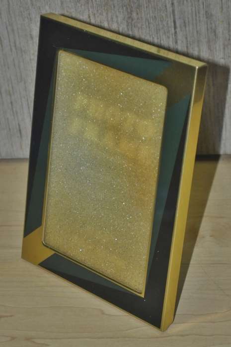 Retro Brass Photo Frame with Geometric Emerald Green and Black Design