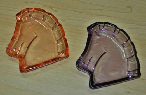 Vintage Art Deco Figural Horse Head Purple and Orange Glass Pin Dishes