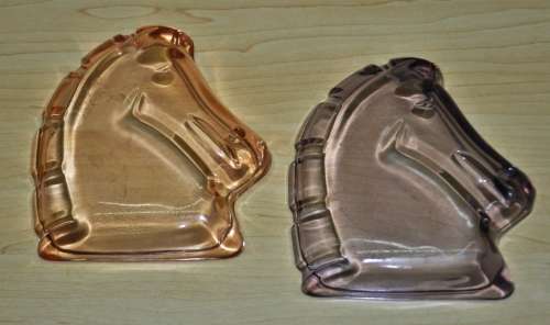 Vintage Art Deco Figural Horse Head Purple and Orange Glass Pin Dishes