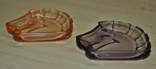 Vintage Art Deco Figural Horse Head Purple and Orange Glass Pin Dishes