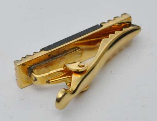 Vintage Gold tone and Faux Onyx Tie Clip