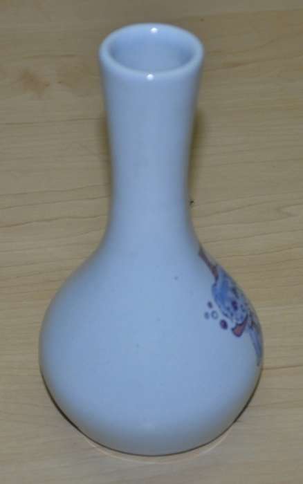 Vintage Manjoy Pottery Light Blue Glazed Bud Vase with Hand Painted Dog