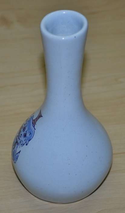 Vintage Manjoy Pottery Light Blue Glazed Bud Vase with Hand Painted Dog