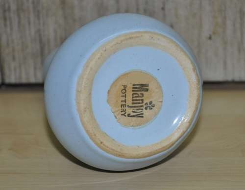 Vintage Manjoy Pottery Light Blue Glazed Bud Vase with Hand Painted Dog