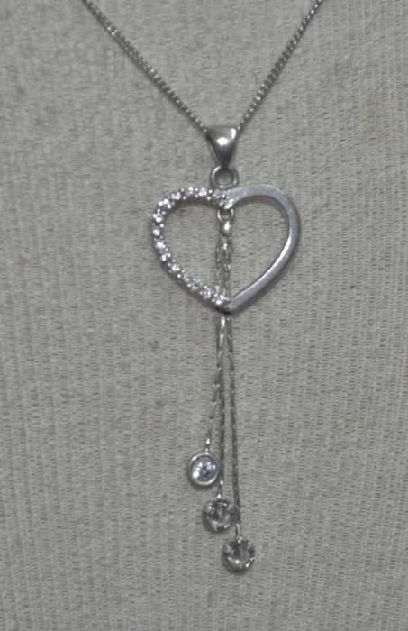 Vintage Middle Eastern YT900 Sterling Silver Heart and Crystal Pendant on 925 Silver Chain