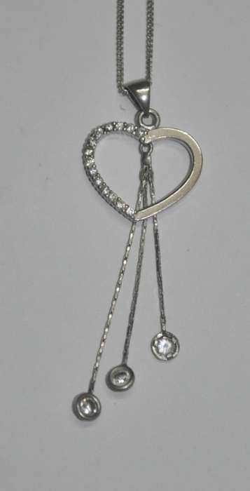 Vintage Middle Eastern YT900 Sterling Silver Heart and Crystal Pendant on 925 Silver Chain